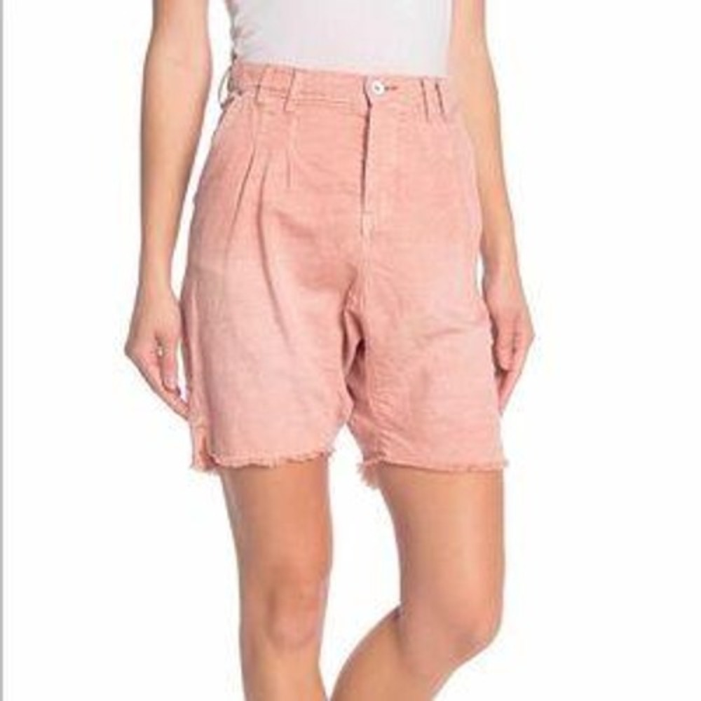 We The Free Free People Pink Linen Blend Pleated High Rise Shorts Size 8 Boho